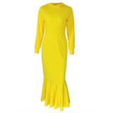 2020 Hot Trim waist and thicken hoodie fishtail dress Casual yellow long sleeve dress plus size in stock