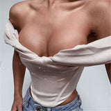 X00125S Satin Draped Corset Top Sexy Off Shoulder White Strapless Female Top Tees Cropped Tops Boning Clothes Luxurious