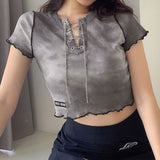 X00331M New small embroidered chain crop umbilical tie-dye T-shirt casual blouse for women