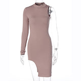 Sexy one-shouldered long sleeve dress women 2020 Autumn new slimming dress