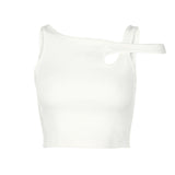 Asymmetrical Ribbed Knitting Vest Hollow Summer Sexy Female Crop Tops White Women Clothes 2020