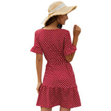 2020 v neck button polka dot short sleeve mini ropa mujer dress dresses women casual summer