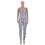 2020 summer Sexy printed one-word shoulder pleated jumpsuit