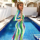 Tie Dye Fashion Sexy Maxi Dresses Bodycon Long Sleeve V-Neck Dress Female Party Night Clubwear Casual Spring 2020