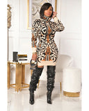 High collar slim sexy thick tight leopard print knitted women's dress plus size 2020 hot sale in stock