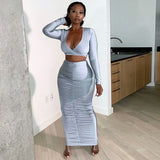 X00719M Phoenix Sexy fashion suit 2021 Autumn/winter new style long-sleeved V-neck top lift buttocks slim skirt