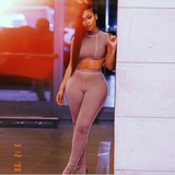 Two piece set high neck crop top and pants 2 pieces tracksuit women elastic hight fitness outfits sexy matching sets