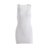 cotton sleeveless v-neck women dress elastic fitness fashion solid white skinny bodycon mini dresses streetwear outfits