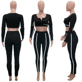 X00702M Phoenix fashion Suit Women's casual zipper round collar short crop trousers reflective tape two - piece suit