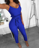 Lace high - waisted solid - color suspender jumpsuit sexy casual clothing