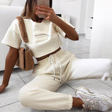 X00401L Phoenix Hot style women sexy two-piece sets+Sexy elegant belted navel gingham short sleeve straight pantsuit