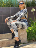 2021 Autumn winter tie dye set Leisure sports tie dye thickened long-sleeve suit two piece set