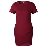 2020 solid color round neck short sleeve ruched summer ropa de mujer irregular mini dress