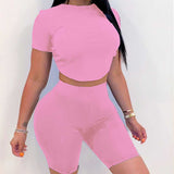 X00314L New arrival sport women two-piece set+Two-piece set of short sleeved shorts with backless straps