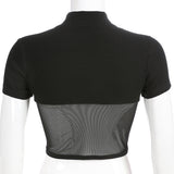 X00422S 2021 Small turtleneck pit net Mosaic slim sexy crop top