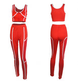 Women fitness sports two piece set crop top and pants striped patchwork fashion 2 pcs tracksuits