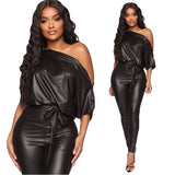 PU leather pants new leggings sexy leather bodysuit jumpsuit casual black women's outfit