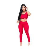 X01253C women tracksuit fitness hollow out sleeveless crop top+leggings solid elastic high skinny sporty casual female slim