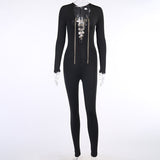 fashion tight sex appeal chain tie jumpsuit