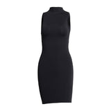 2021 summer fitness sleeveless women turtleneck mini dress skinny solid bodycon stretchy streetwear casual female