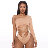 X00243L 2021 Autumn fashion women bodysuits+One-shoulder long sleeve hollowed-out sexy bodysuits