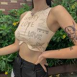 X01255C 2021 summer women o-neck letter print sleeveless short crop top sexy female tank tops cool streetwear club fitness