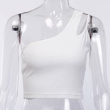 X01017C One Shoulder Sleeveless Fashion Summer Crop Tops Vest Female Hollow Out Sexy Backless Bustier Top Tees Short