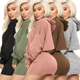 X00275L 2021 new arrival women two-piece set+Sexy hoodie with solid color skirt suit