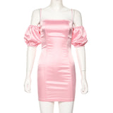 Lady summer party night bodycon women pink white elegant off shoulder slim club dress mujer