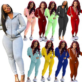 X00259L 2021 Hot style women two-piece sets+Solid color sport long sleeve pants and hooded suit