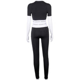 X01519C Phoenix solid letter print two piece set women stretchy sports wear o-neck crop tops+slim leggings matching sets female