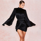 2020 Sell hot solid color lantern sleeve Asymmetric package buttock sexy long sleeve dresses women lady elegant