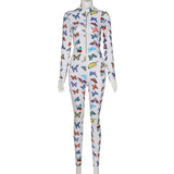 butterfly print zipper full sleeve jumpsuit women tracksuit overalls fitness casual outfit skinny elastic hight clothes