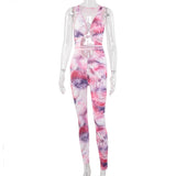 Women Jumpsuits Sleeveless Hollow Out Wrapped Chest Tied Rope Tie Dye Print Casual Jumpsuit Sexy Female Rompers