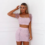 X00299S 2021 fashion women outfit new hot wave point bubble sleeve crop navel casual suit