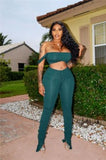 2 Two Piece Set Women Crop Top And Stacked Ruched Split Hem Flare Pants Sexy Tracksuit