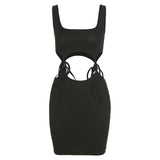 bandage two piece set women 2020 summer square collar sleeveless crop top+solid mini dress elastic hight casual streetwear