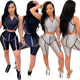 Casual Women Two Piece Set Clothing Fashion Active Wear Tracksuit Crop Top And Biker Shorts Matching Sets Sports