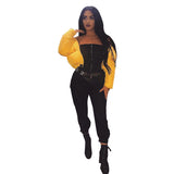 Black Elegant Office Lady Solid Off Shoulder Jumpsuit Autumn Workwear Going Out Women Jumpsuits