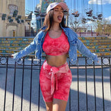 neon set two piece crop top shorts high waist women clothes fitness sexy short sleeve new casual matching sets