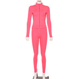 Neon Orange Women Two Piece Outfits Sports Tracksuits Fall Long Sleeve Zip Up Sweatshirt Sweatpants Suit Set