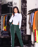 Two piece set high neck crop top and pants 2 pieces tracksuit women elastic hight fitness outfits sexy matching sets