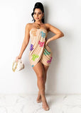 X01918M Print Strapless Pleated Dress Summer Breast Dress New Style Sexy Skirt