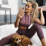 Two Pieces Set Bodysuit Sexy Fitness Stretch Tracksuit Women Leggings Pants Crop Top Vest Casual Suit