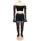 X00050L 2021 Hot sale gauze perspective two-piece sets sexy strapless crop top and pants solid color fashion slim outfits