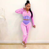 X00600L Phoenix New arrival sport women two-piece set+Trend contrast color tight two-piece tracksuit