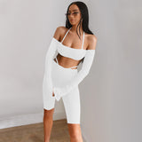 sexy off shoulder tracksuit high street solid top and biker shorts two piece set women fitness sport suit