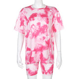 Ready to ship summer tie dye print casual woman clothing tshirt two piece short set