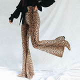 X00928M New autumn elastic high waist leopard bell-bottom women casual street fashion pants in stock