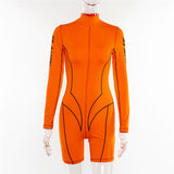 2020 women fashion sportswear skinny playsuit turtleneck full sleeve bodysuit zipper striped letter print slim romper